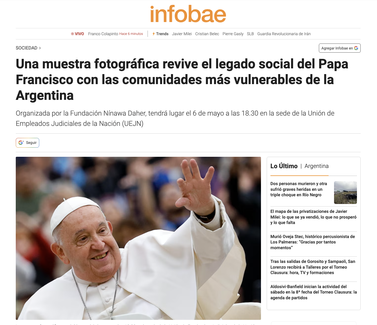 Nota en Infobae – Inauguración BAxA
